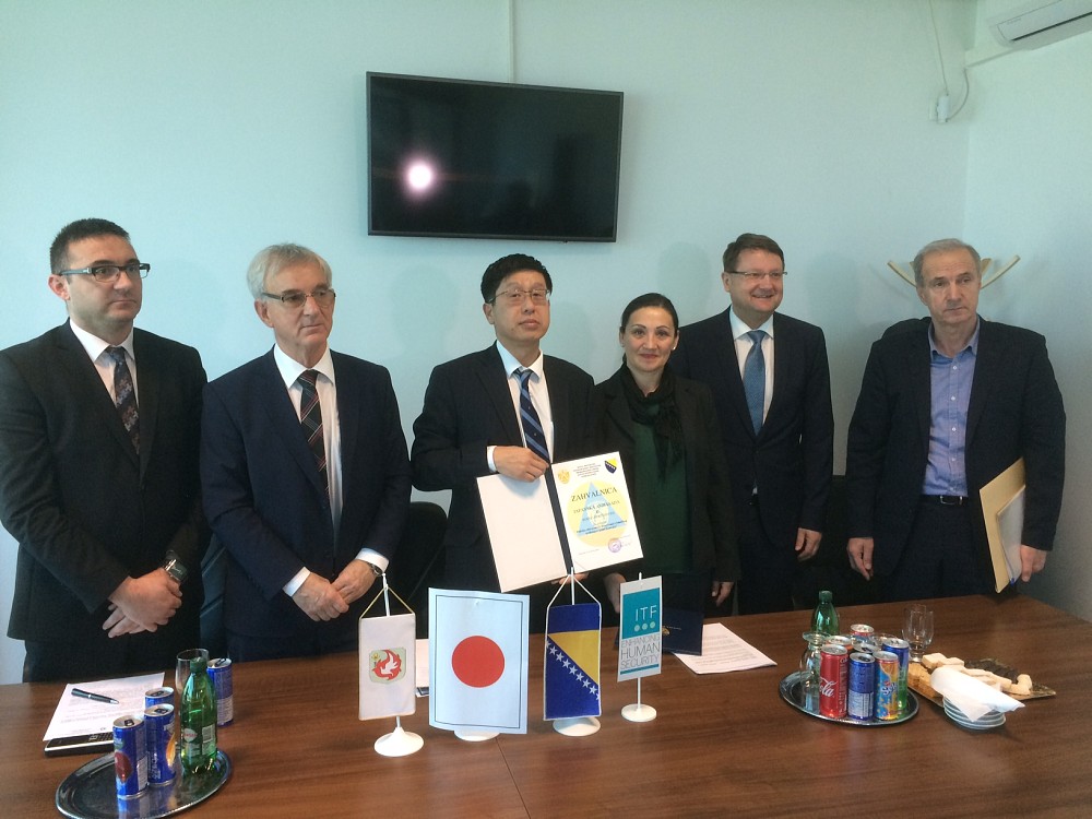 Mr Saša Obradović, BHMAC Acting Director, Mr Asim Mekić, Mayor of Municipality Ilijaš, Mr Akihito Teruuchi, Counsellor (Deputy Head of Mission), Embassy of Japan in Bosnia and Herzegovina, Amb Tomaž Lovrenčič, ITF Director (Acting), Mr Asim Mekić, Mayor of Municipality Busovača.