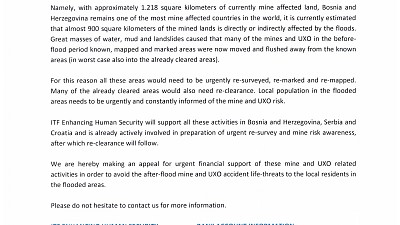 Support of BH, Serbia and Croatia Post Floods Landmines and UXO Recovery