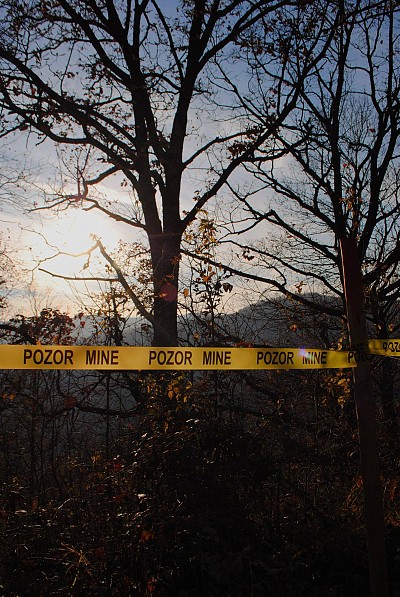 Mine warning tape surrounding the mine field