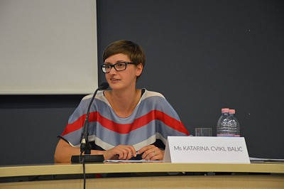 Katarina Cvikl Balić, ITF Project Manager, during panel discussion on Human Capital in Post-Conflict Development