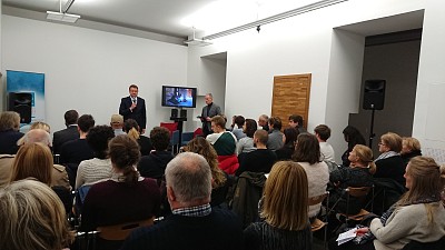 Amb Tomaž Lovrenčič, ITF Director (Acting) addressing the audience at the exhibition opening.